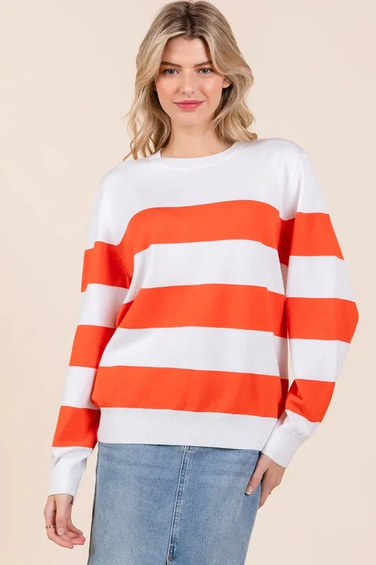 Striped Lightweight Long Sleeve Knit Sweater