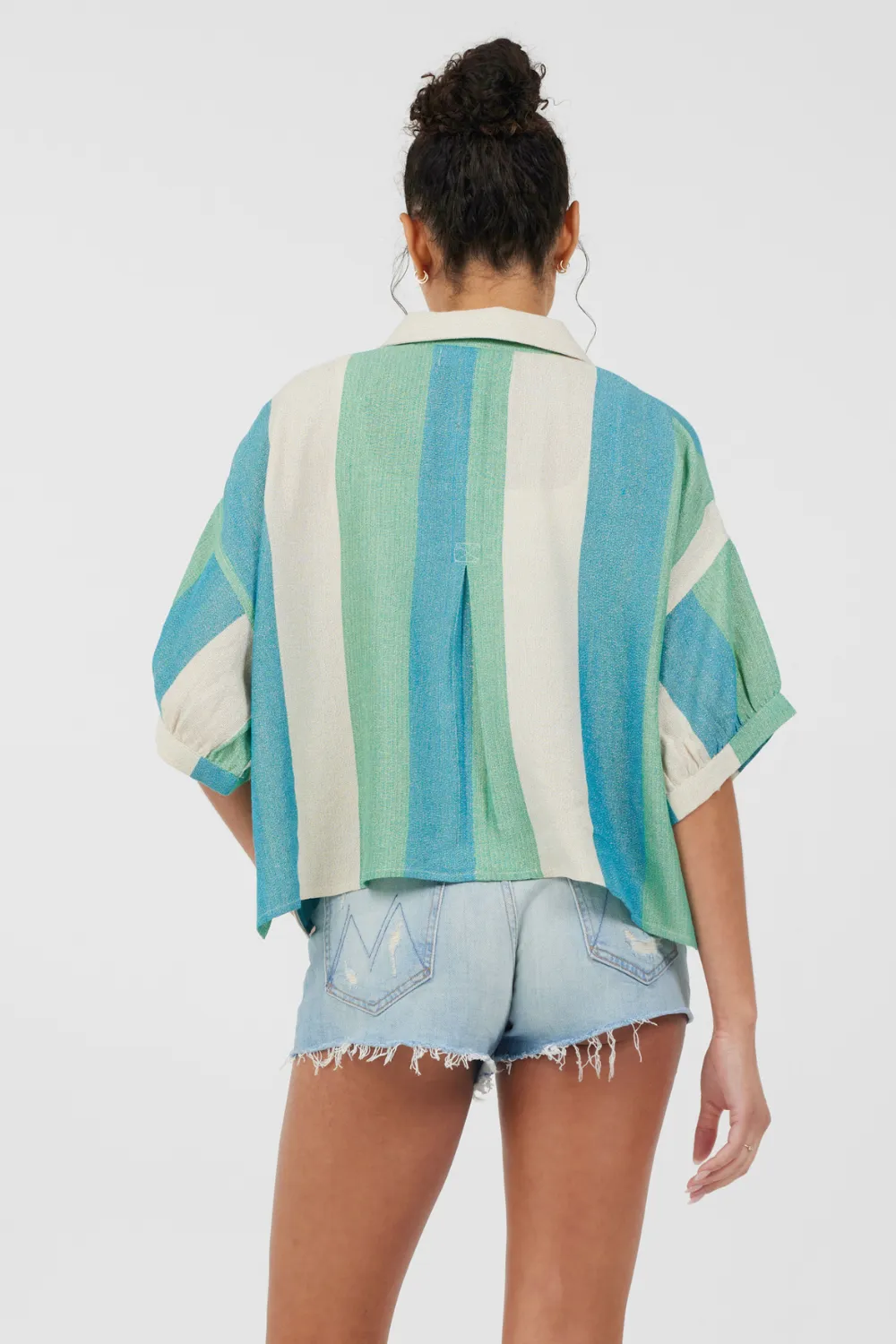 Teal Green & Metallic Stripe Lightweight Button Up