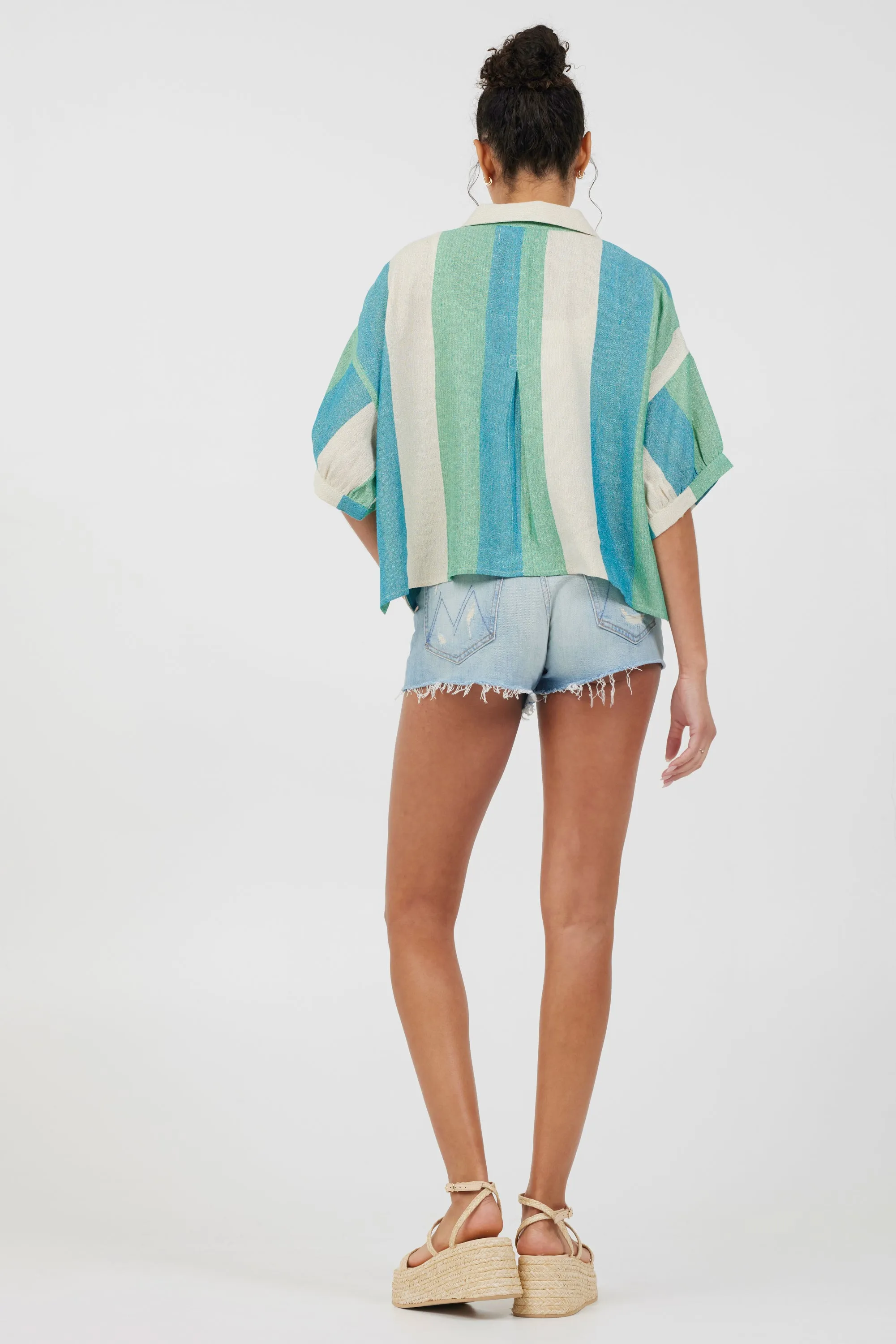 Teal Green & Metallic Stripe Lightweight Button Up