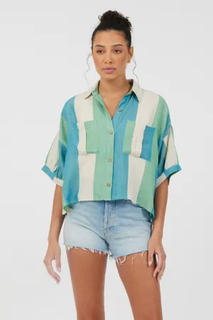 Teal Green & Metallic Stripe Lightweight Button Up