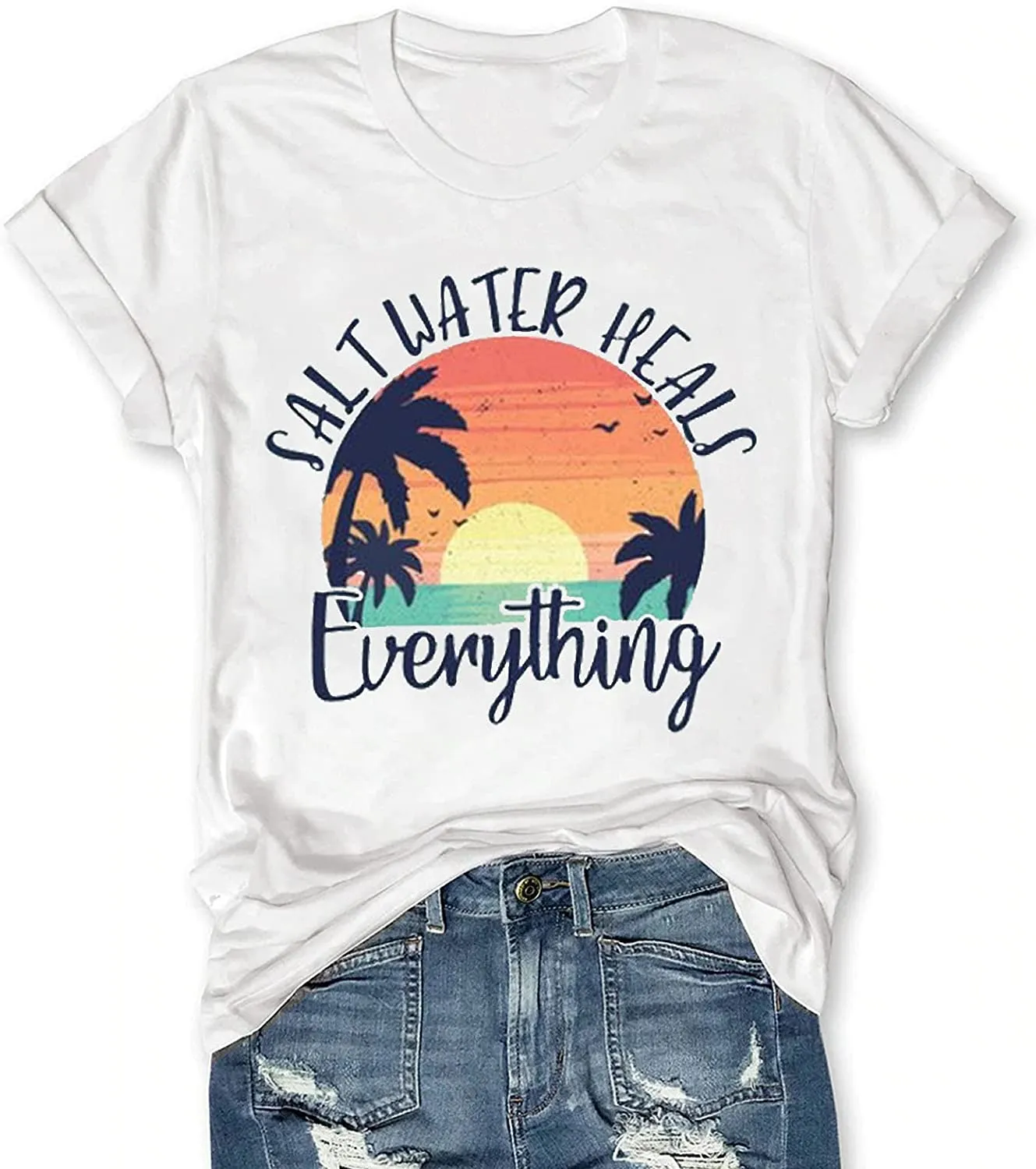 Women Salt Water Heals Everything T-Shirt Beach Graphic Tee