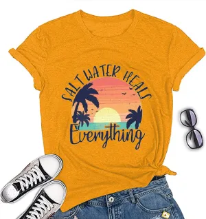 Women Salt Water Heals Everything T-Shirt Beach Graphic Tee