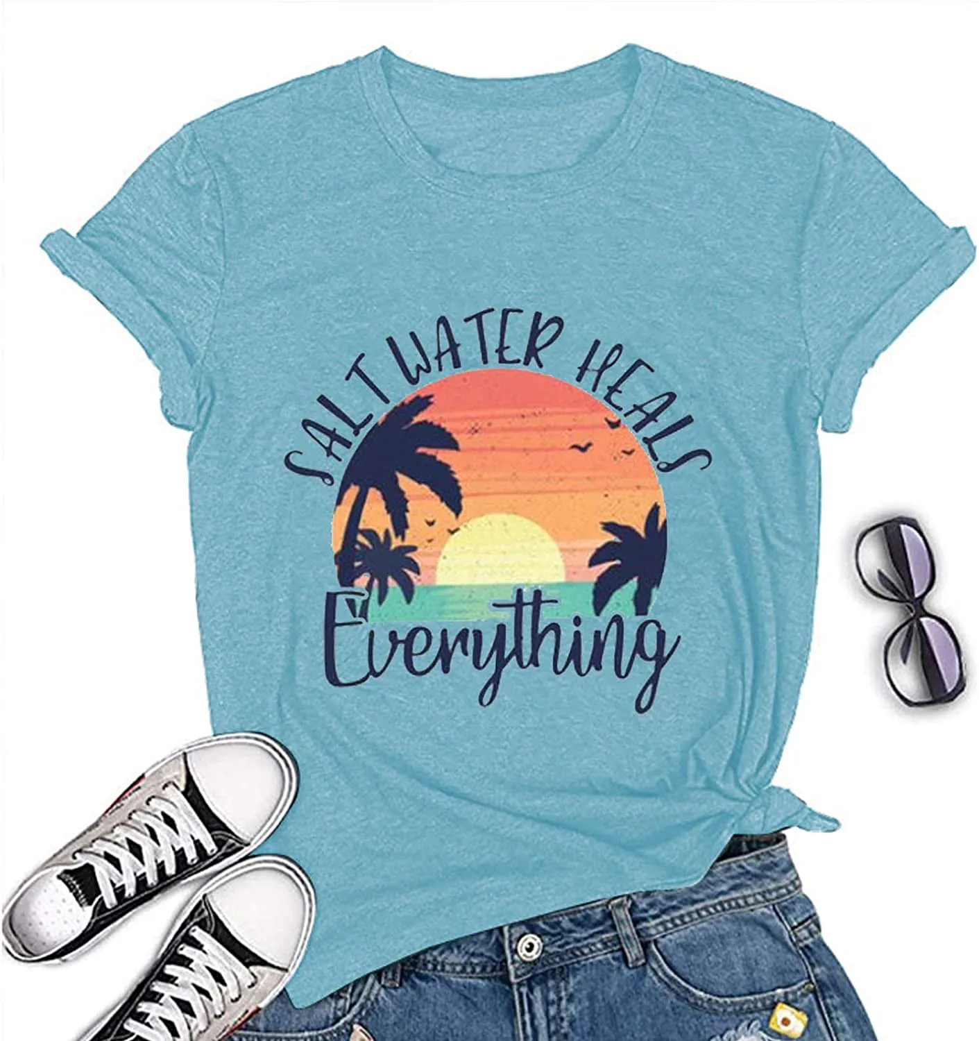 Women Salt Water Heals Everything T-Shirt Beach Graphic Tee