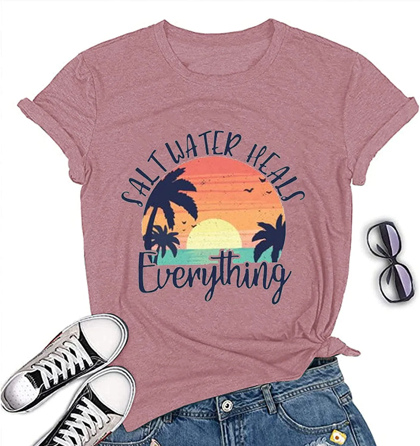 Women Salt Water Heals Everything T-Shirt Beach Graphic Tee