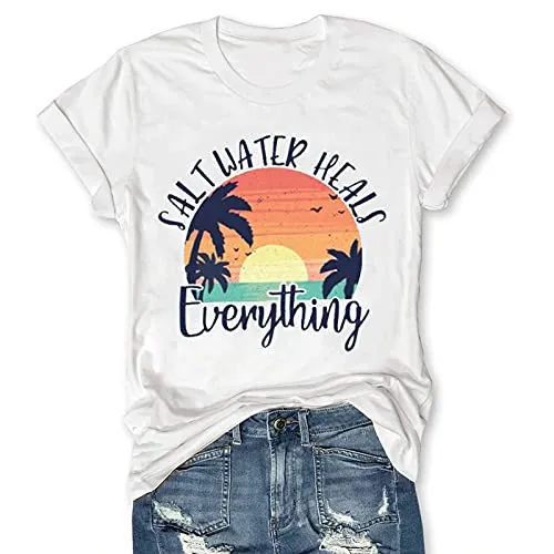 Women Salt Water Heals Everything T-Shirt Beach Graphic Tee