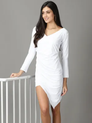 Women's White Solid Wrap Dress