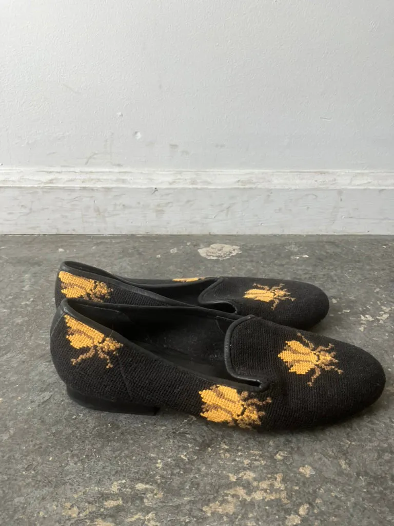 Zalo Black Embroidered Bee Loafers 7