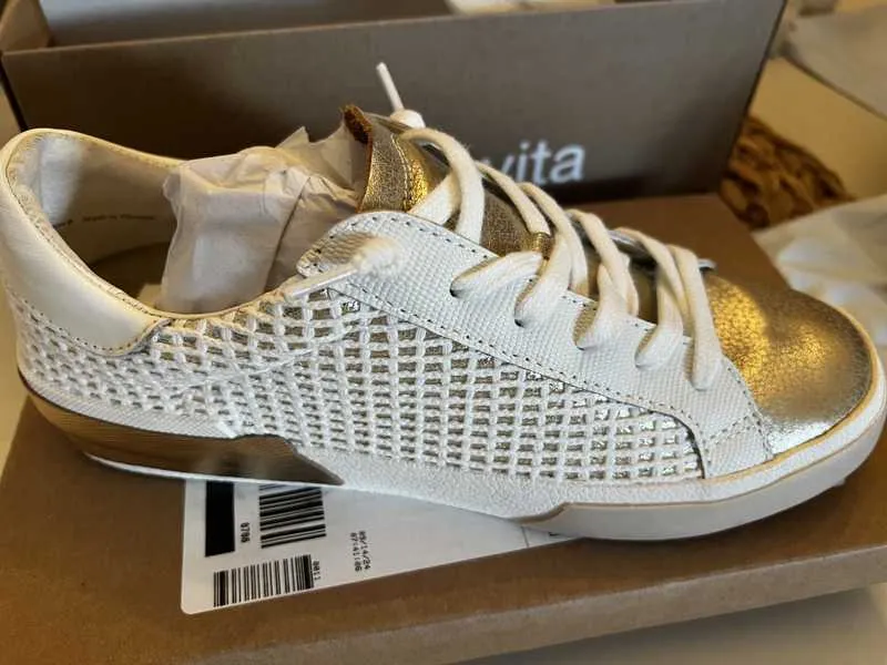 ZINA SNEAKERS BONE GOLD WOVEN - re:vita